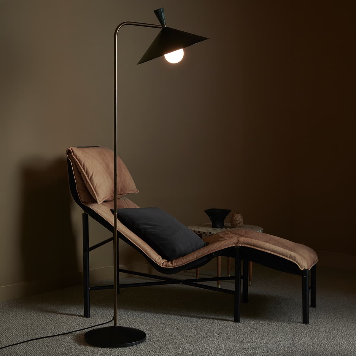 Campari 1 Light Floor Lamp in Black with Green Marble and Bronze Details-img-2