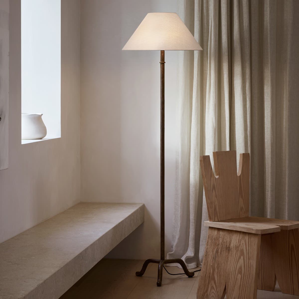 Santonio 3 Light Floor Lamp in Rust with Natural Linen Shade-img-2