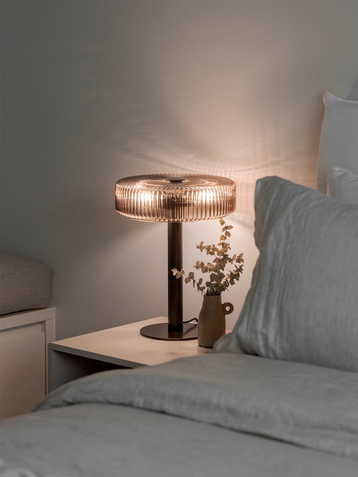 Denver 2 Light Table Lamp in Bronze with Ribbed Sepia Glass-img-2