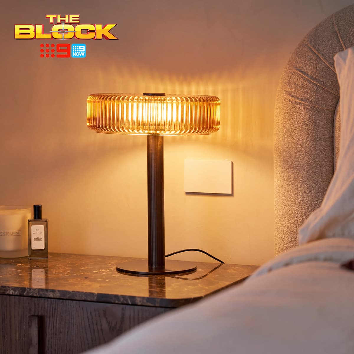 Denver 2 Light Table Lamp in Bronze with Ribbed Sepia Glass