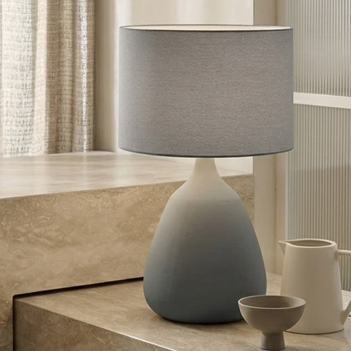 Arden 1 Light Table Lamp in Grey with Grey Shade