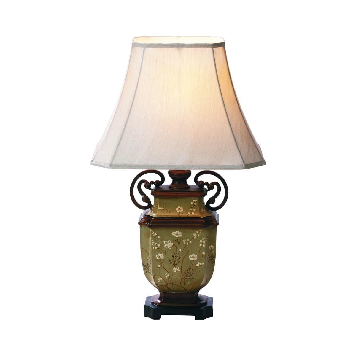 Lisa 1 Light Large Table Lamp in Green/Bronze Finish with Beige Shade