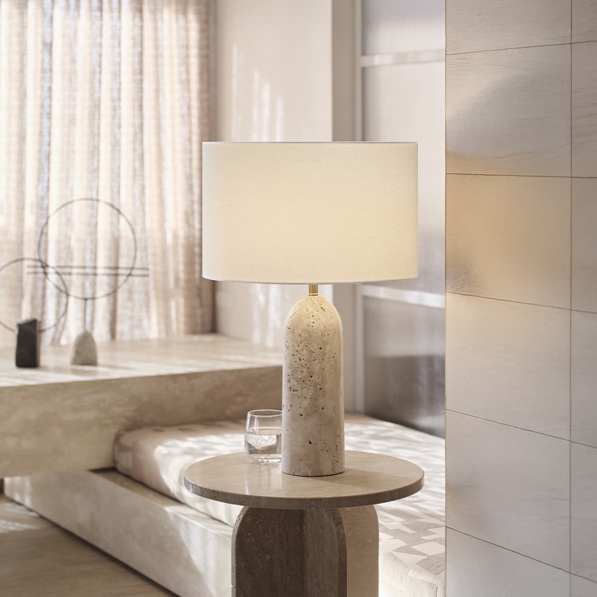 Sandrine 1 Light Tapered Table Lamp in Natural Travertine-img-2