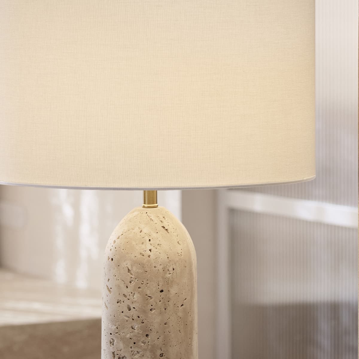 Sandrine 1 Light Tapered Table Lamp in Natural Travertine-img-3