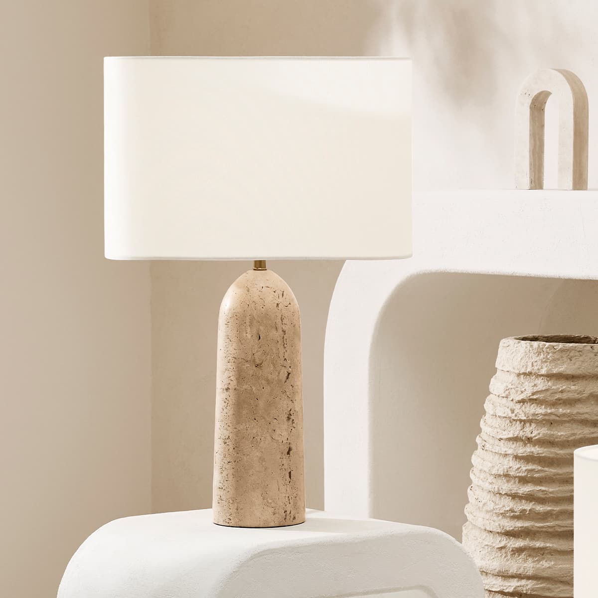 Sandrine 1 Light Tapered Table Lamp in Natural Travertine-img-4