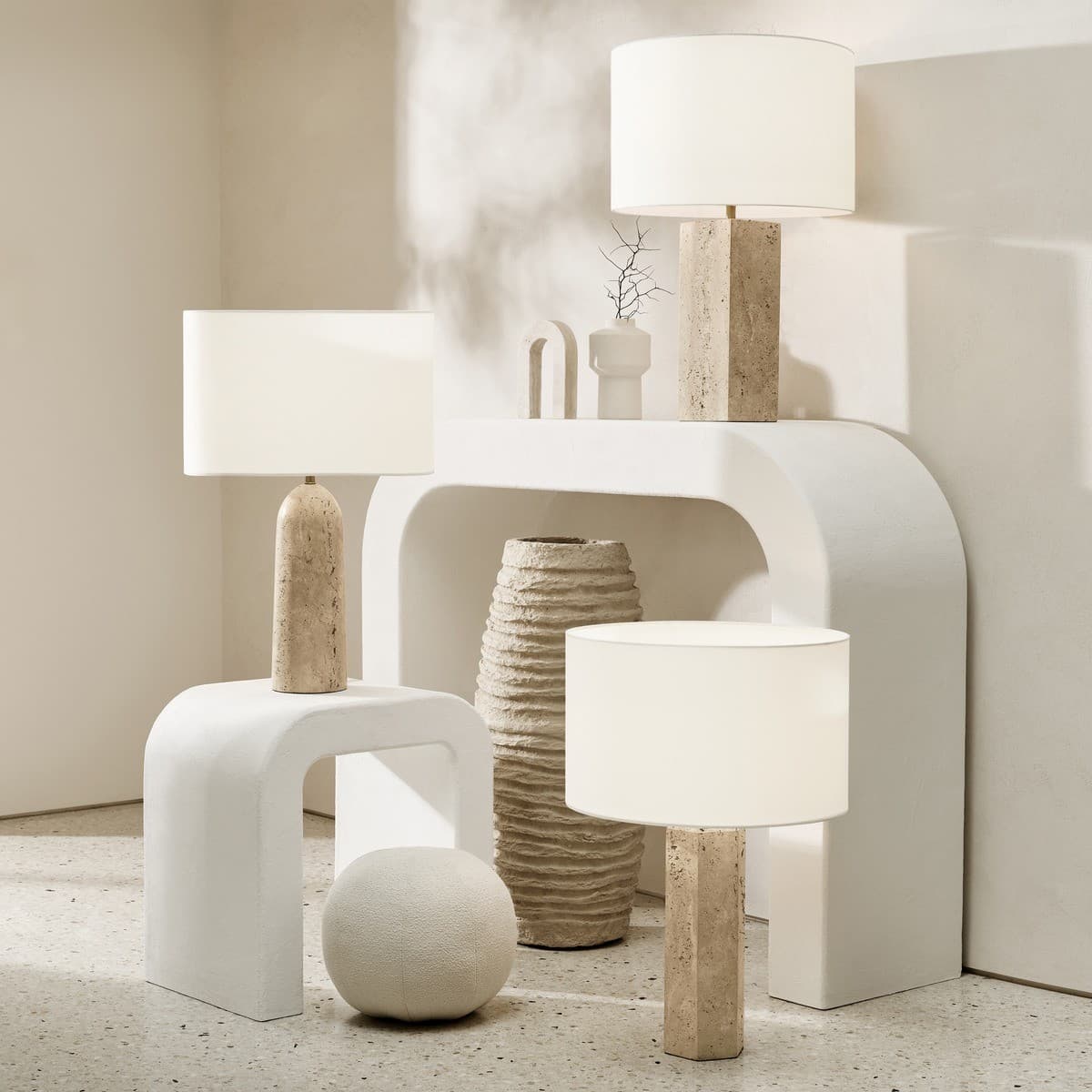 Sandrine 1 Light Hexagonal Table Lamp in Natural Travertine-img-2