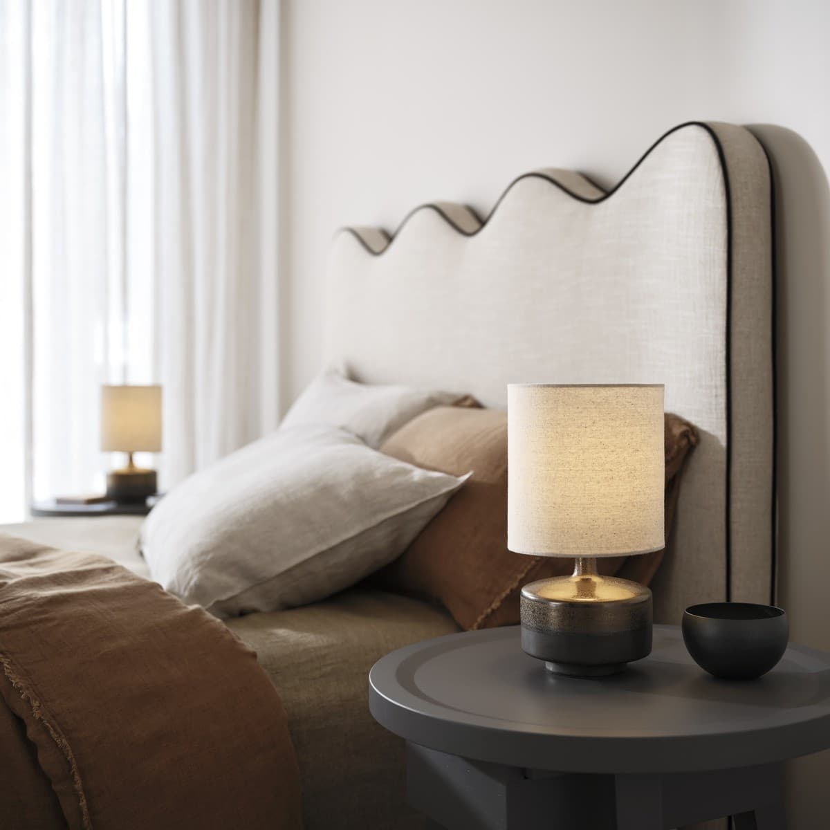 Isabel 1 Light Table Lamp in Bronze Ceramic with White Fabric Shade, 2 Pack-img-2