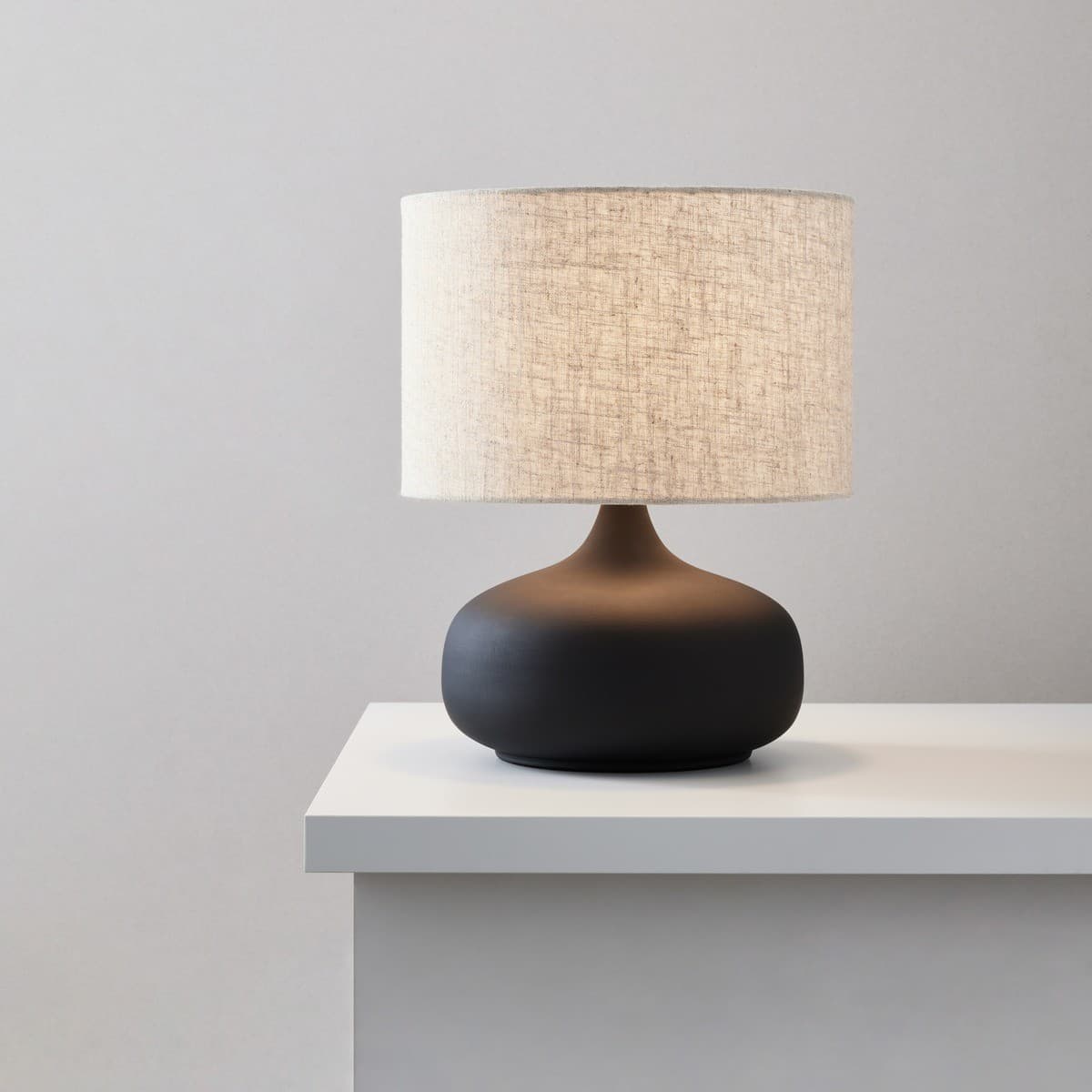 Mietta 1 Light Table Lamp with Black Ceramic Base and Natural Linen Shade-img-2