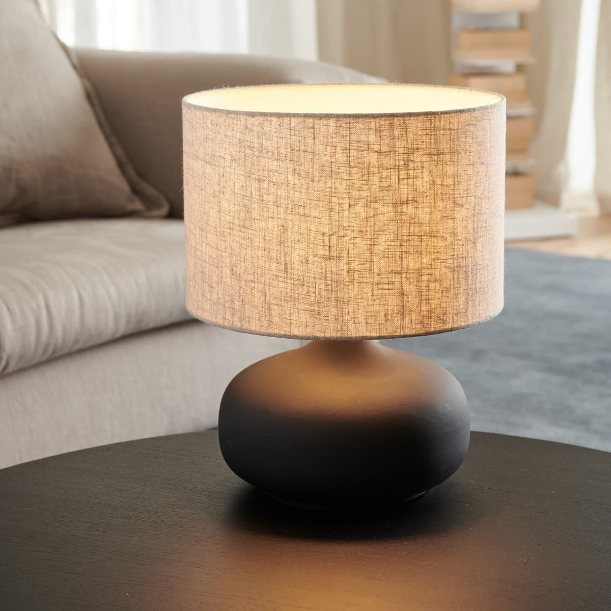 Mietta 1 Light Table Lamp with Black Ceramic Base and Natural Linen Shade-img-3