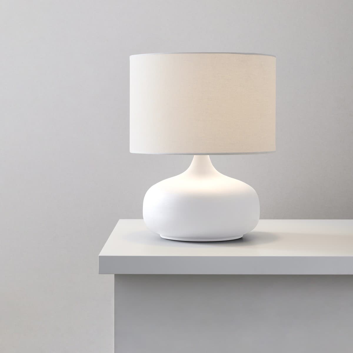 Mietta 1 Light Table Lamp with White Ceramic Base and White Linen Shade-img-2