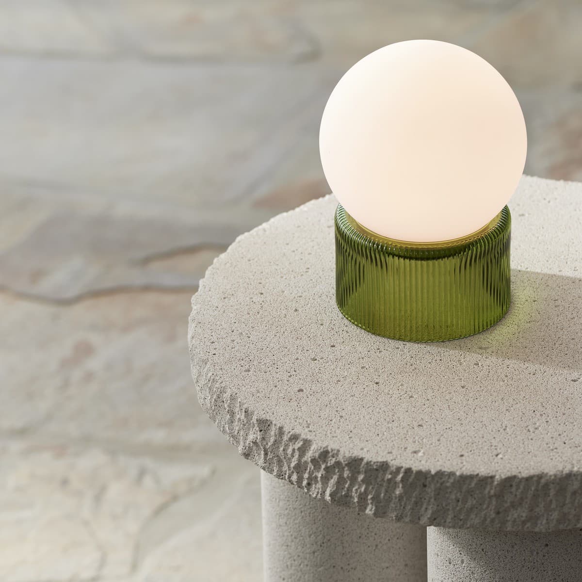Aries 1 Light Table Lamp with Olive Glass Base and Opal Frosted Glass Shade-img-2