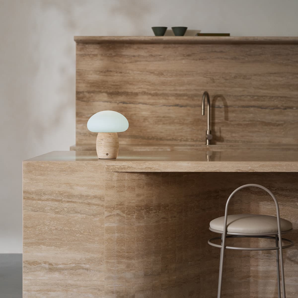 Arne LED Portable Rechargeable Table Lamp in Natural Travertine with Opal Glass-img-3
