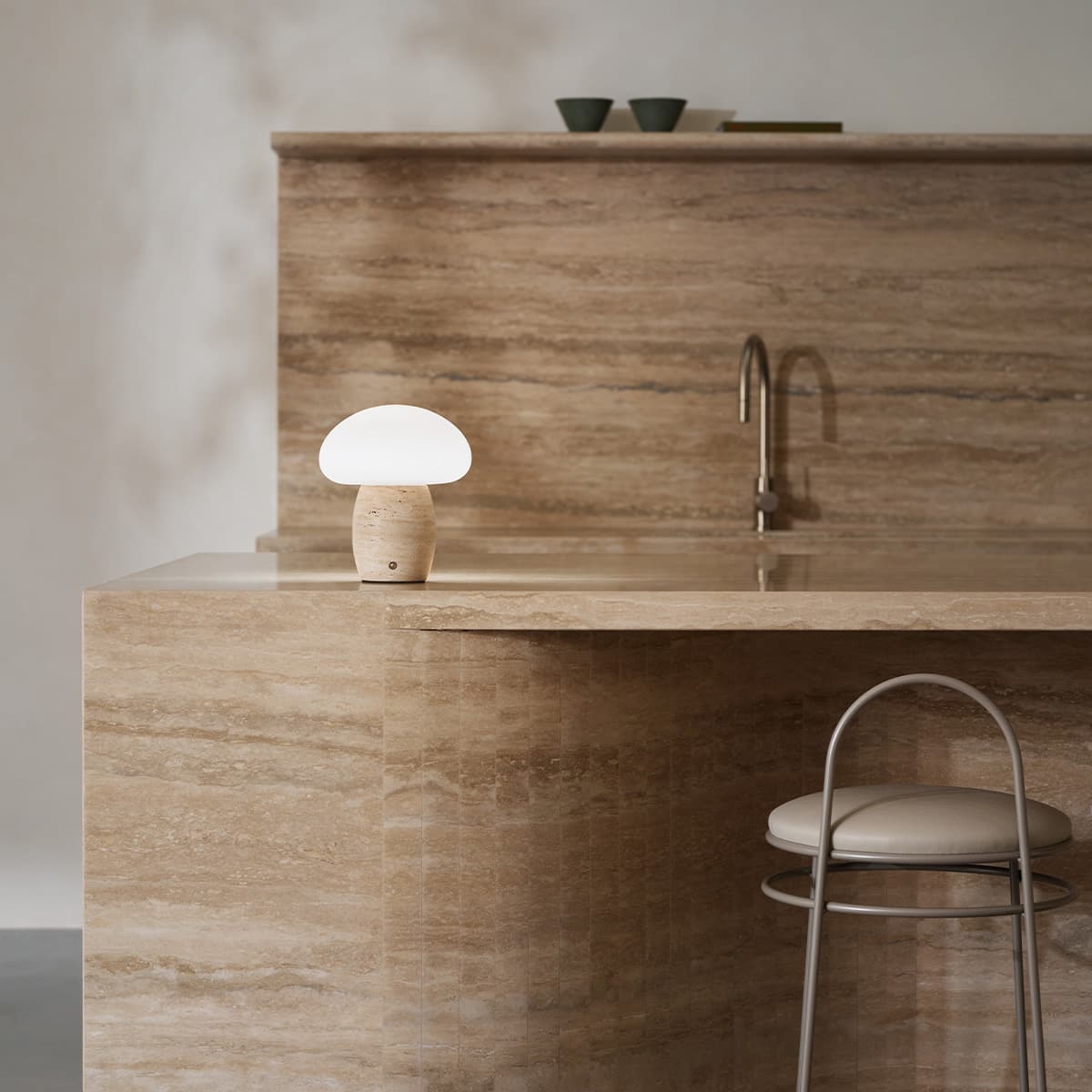 Arne LED Portable Rechargeable Table Lamp in Natural Travertine with Opal Glass-img-4