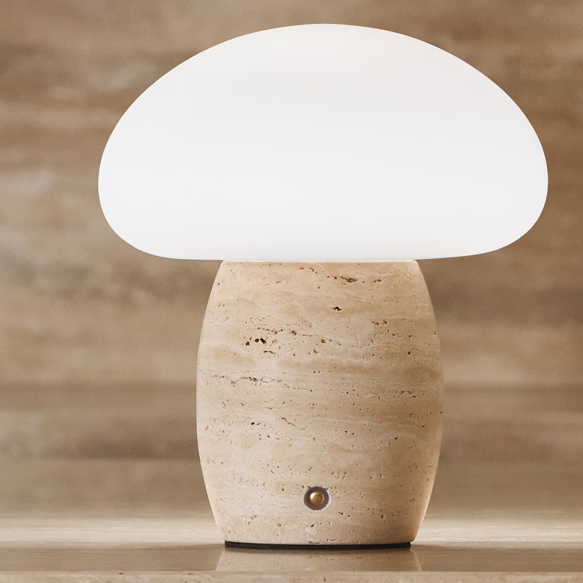 Arne LED Portable Rechargeable Table Lamp in Natural Travertine with Opal Glass-img-5