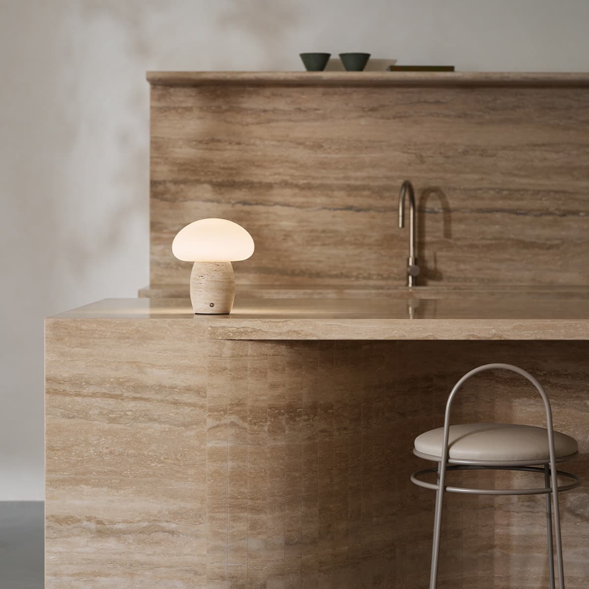 Arne LED Portable Rechargeable Table Lamp in Natural Travertine with Opal Glass-img-7