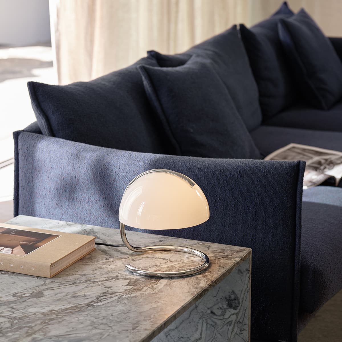 Mies Table Lamp in Chrome with Opal Glass-img-2
