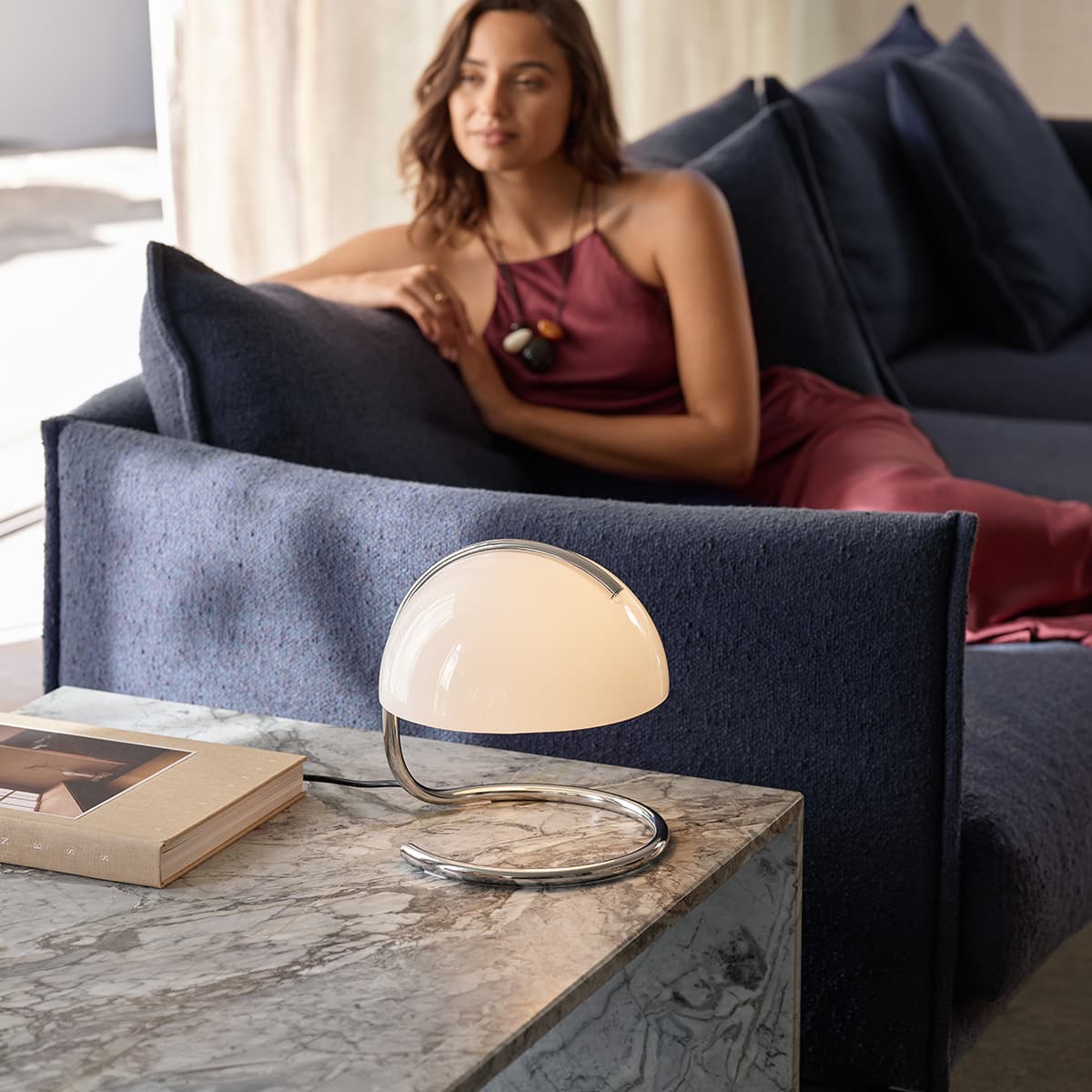Mies Table Lamp in Chrome with Opal Glass-img-4
