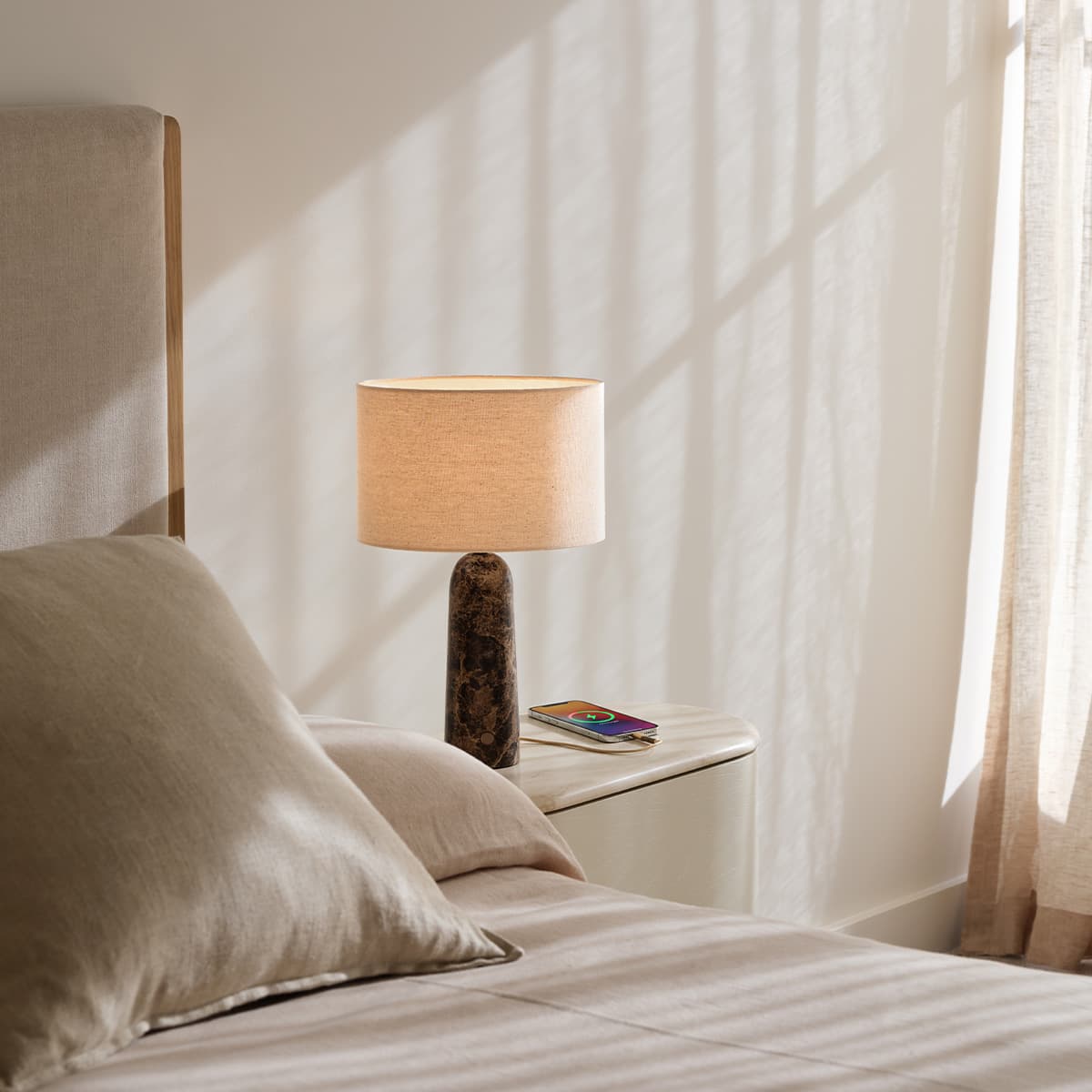 Sandrine Touch Table Lamp with USB-C Charging Port in Brown Marble