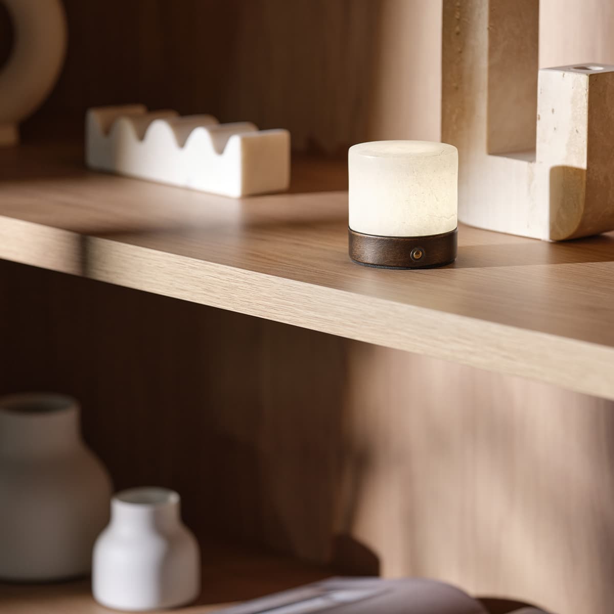 Karine Portable USB-C Rechargeable LED Table Lamp in Bronze and Alabaster-img-3
