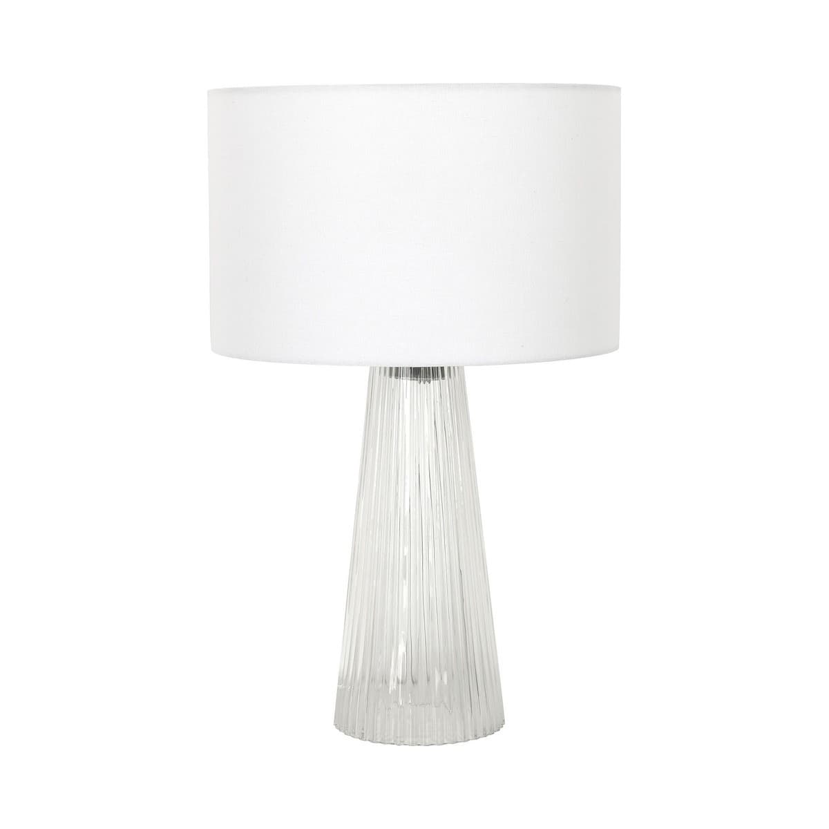 Ames 1 Light Table Lamp in Clear Glass with White Linen Shade