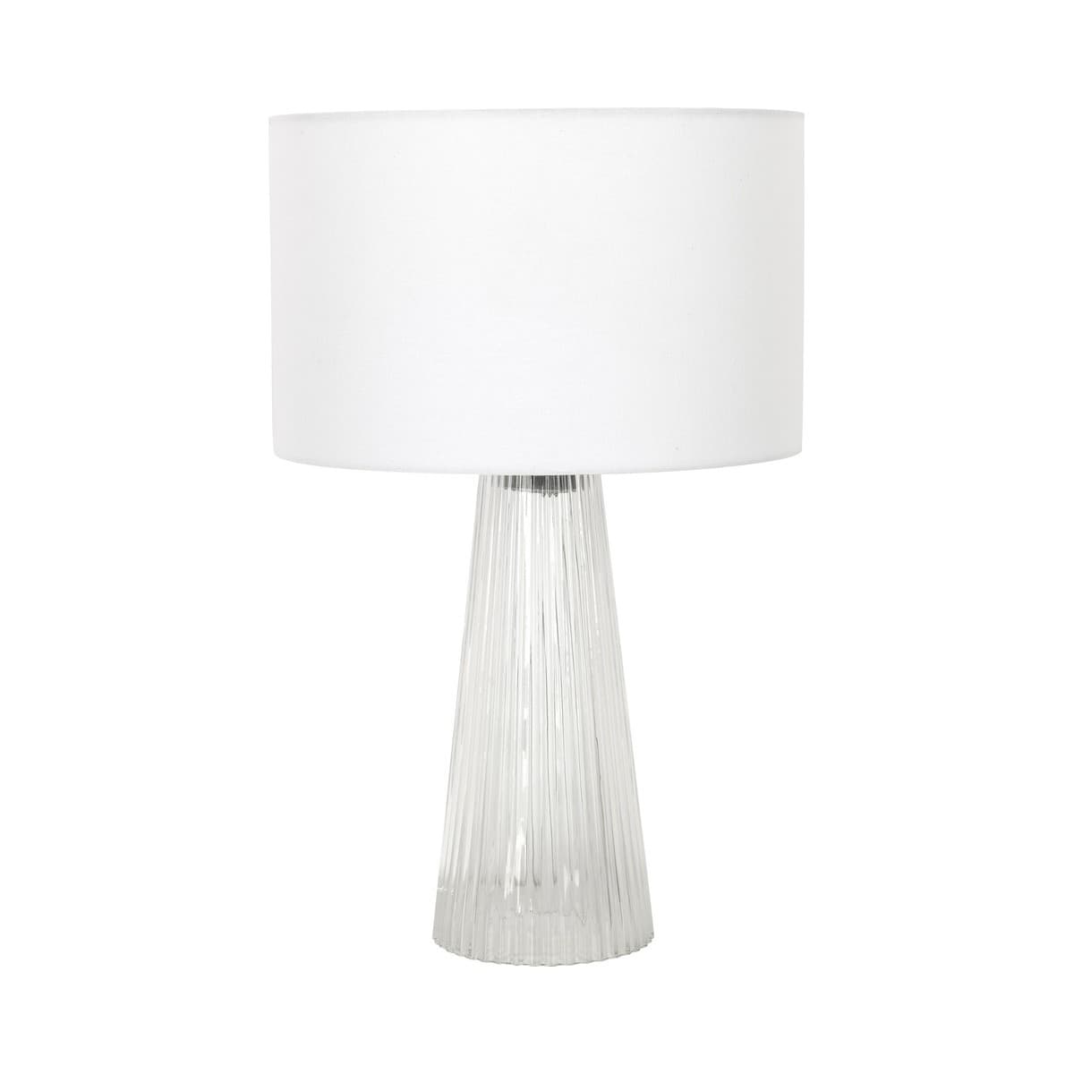 Ames 1 Light Table Lamp in Clear Glass with White Linen Shade