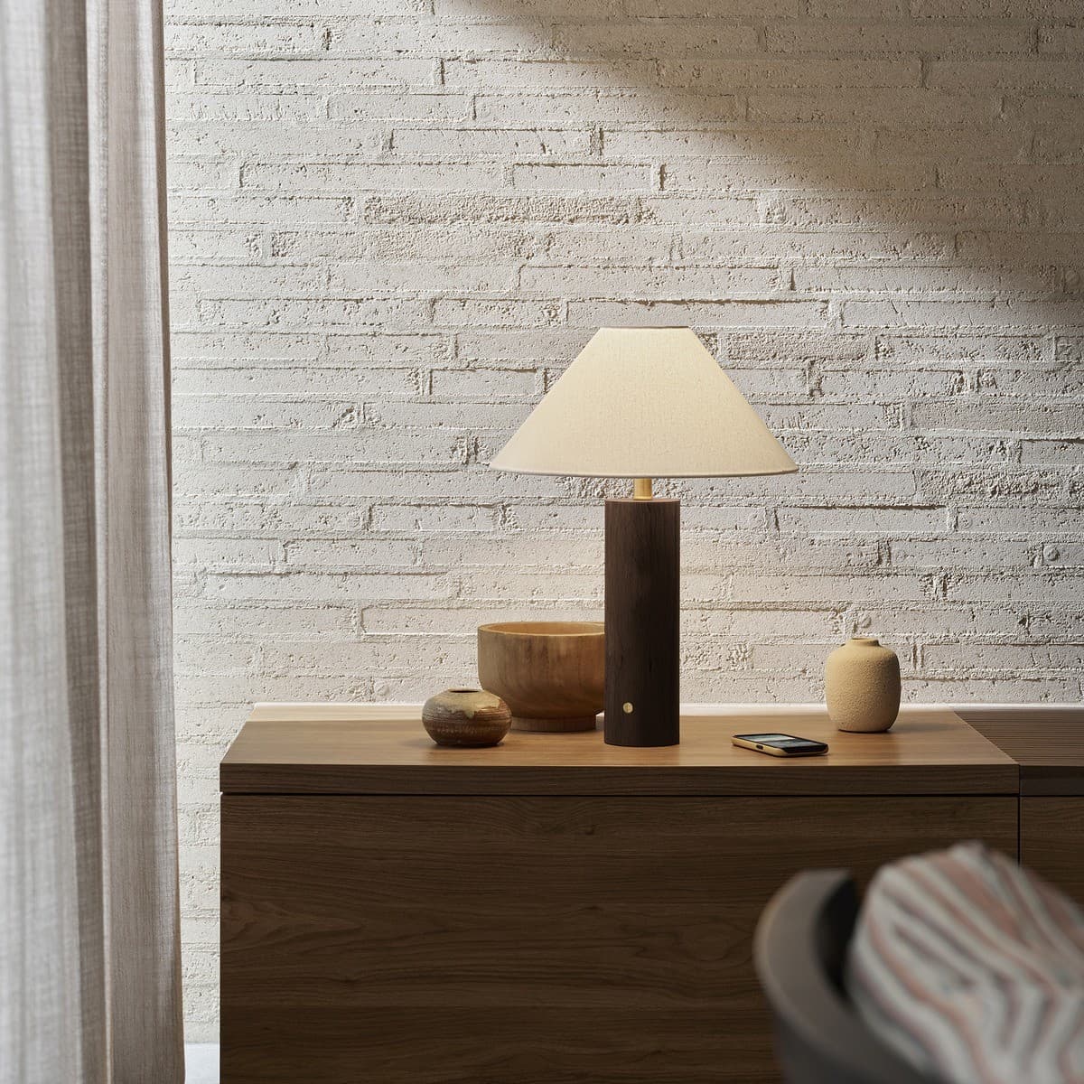 Morgan 1 Light Table Lamp in Walnut with Natural Shade-img-2
