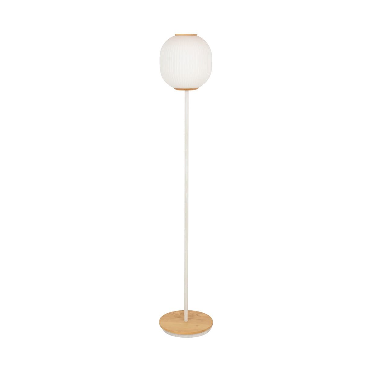 Mele 1 Light Floor Lamp in White with Ash Base and Ribbed Frost Glass Shade