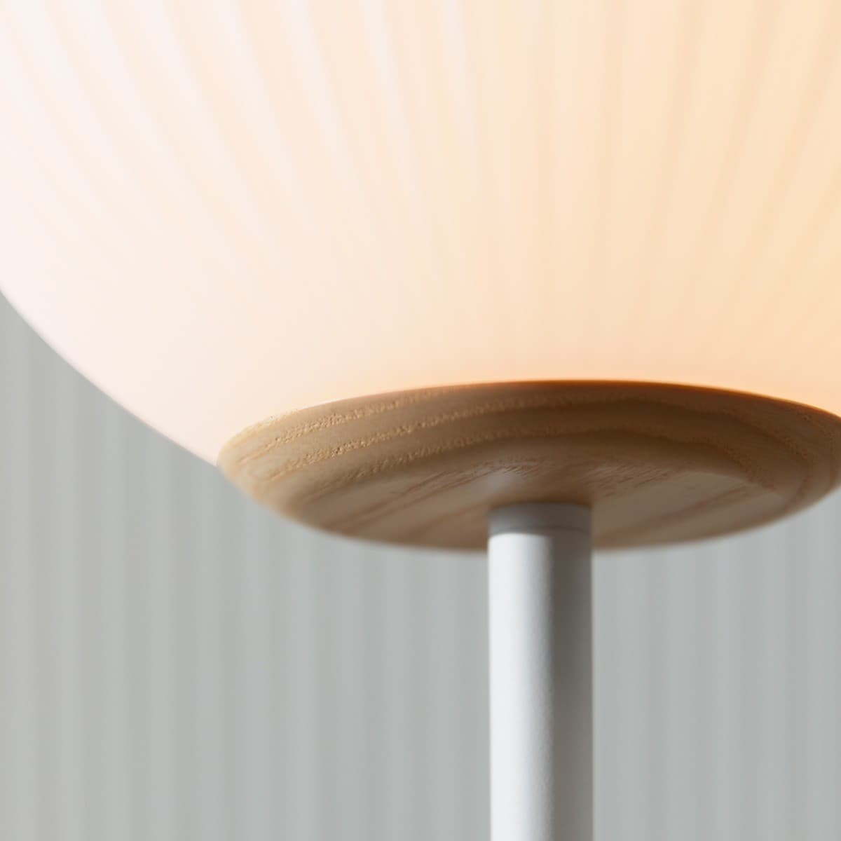 Mele 1 Light Floor Lamp in White with Ash Base and Ribbed Frost Glass Shade