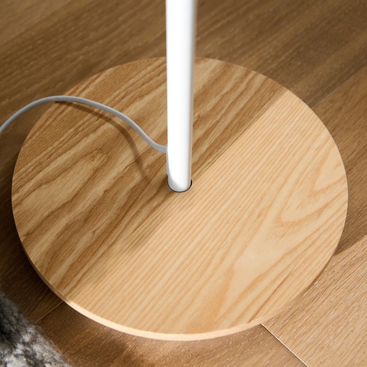 Mele 1 Light Floor Lamp in White with Ash Base and Ribbed Frost Glass Shade