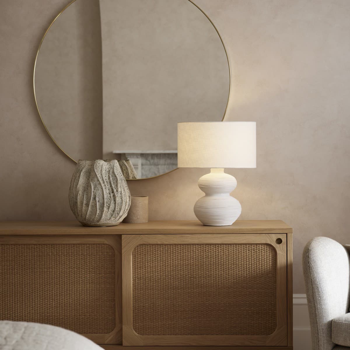 Marni 1 Light Table Lamp in White with White Shade