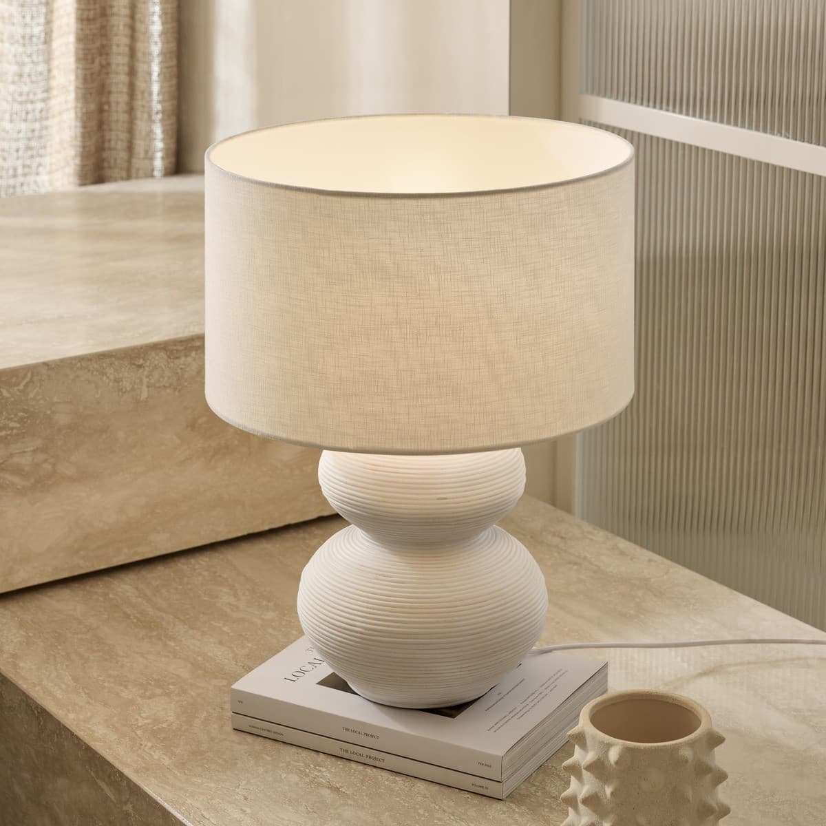 Marni 1 Light Table Lamp in White with White Shade