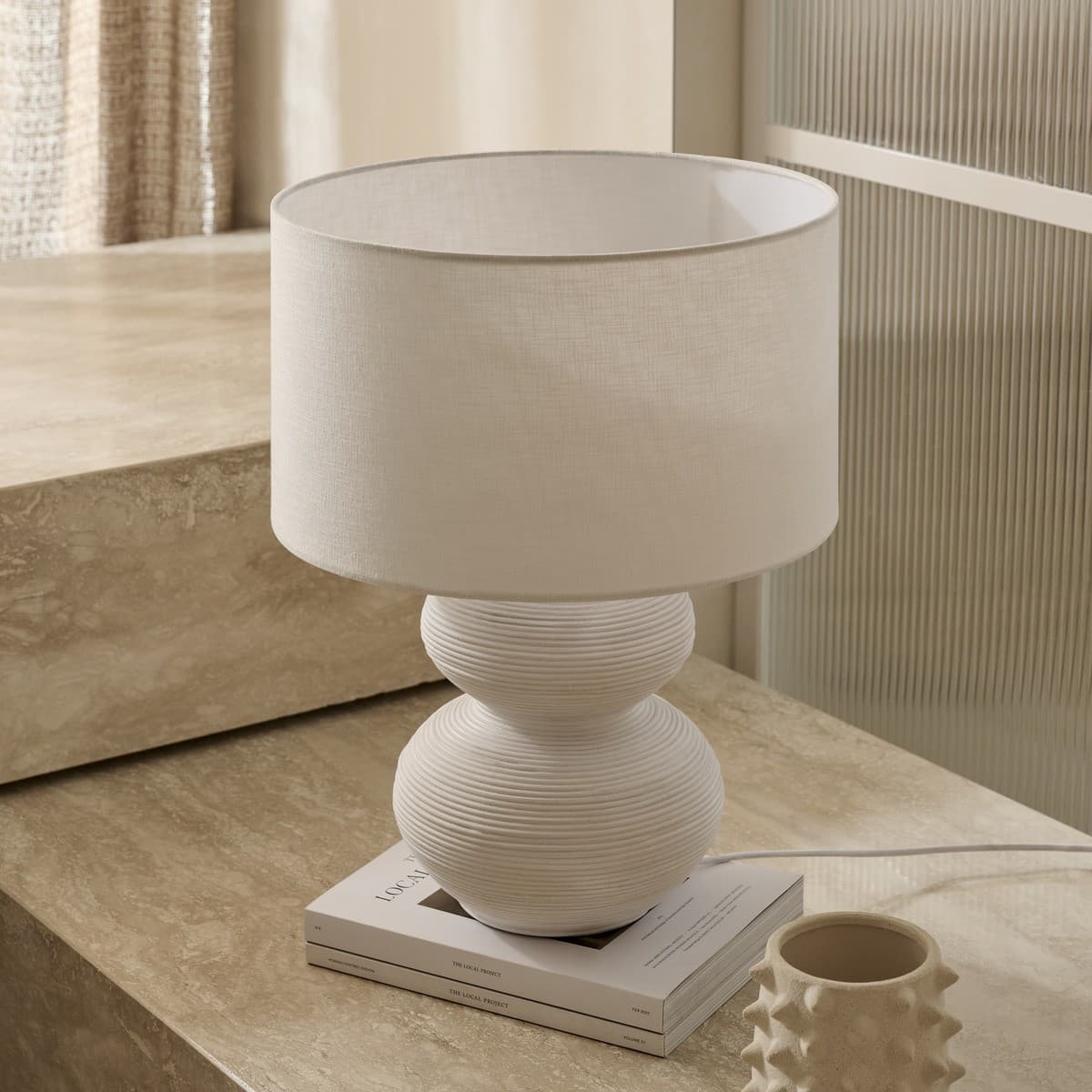 Marni 1 Light Table Lamp in White with White Shade