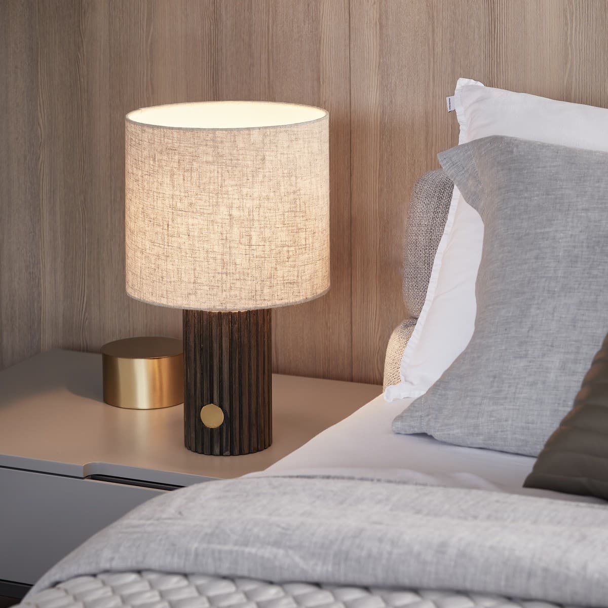 Eton 1 Light Table Lamp in Walnut with Brass and Natural Linen Shade-img-2