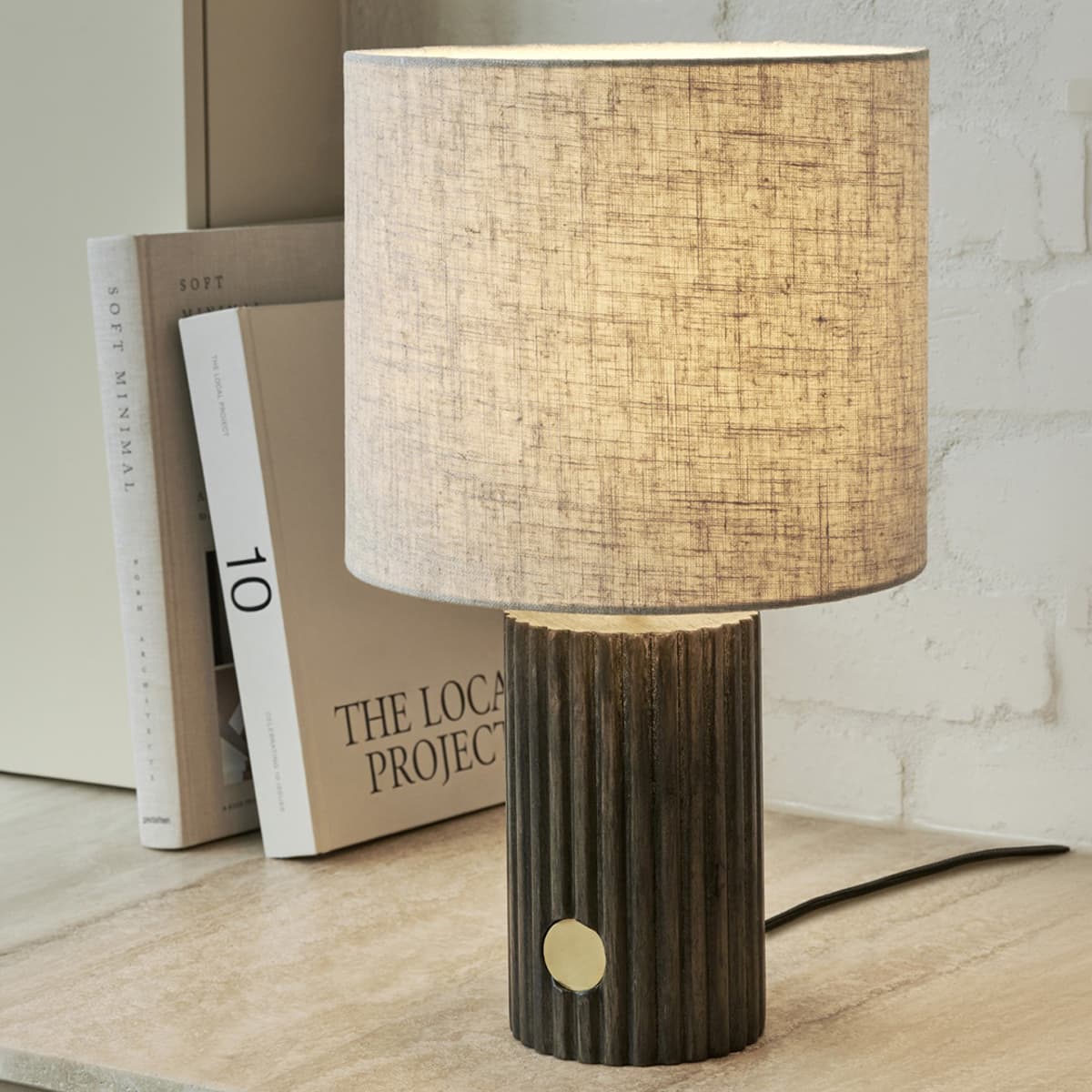 Eton 1 Light Table Lamp in Walnut with Brass and Natural Linen Shade-img-3