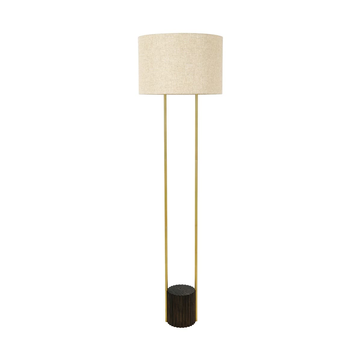 Dune 1 Light Floor Lamp in Walnut and Brass with White Linen Shade-img-1