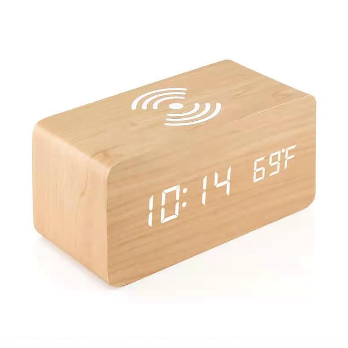 Cole LED Alarm Clock with Wireless Phone Charger in Teak-img-1