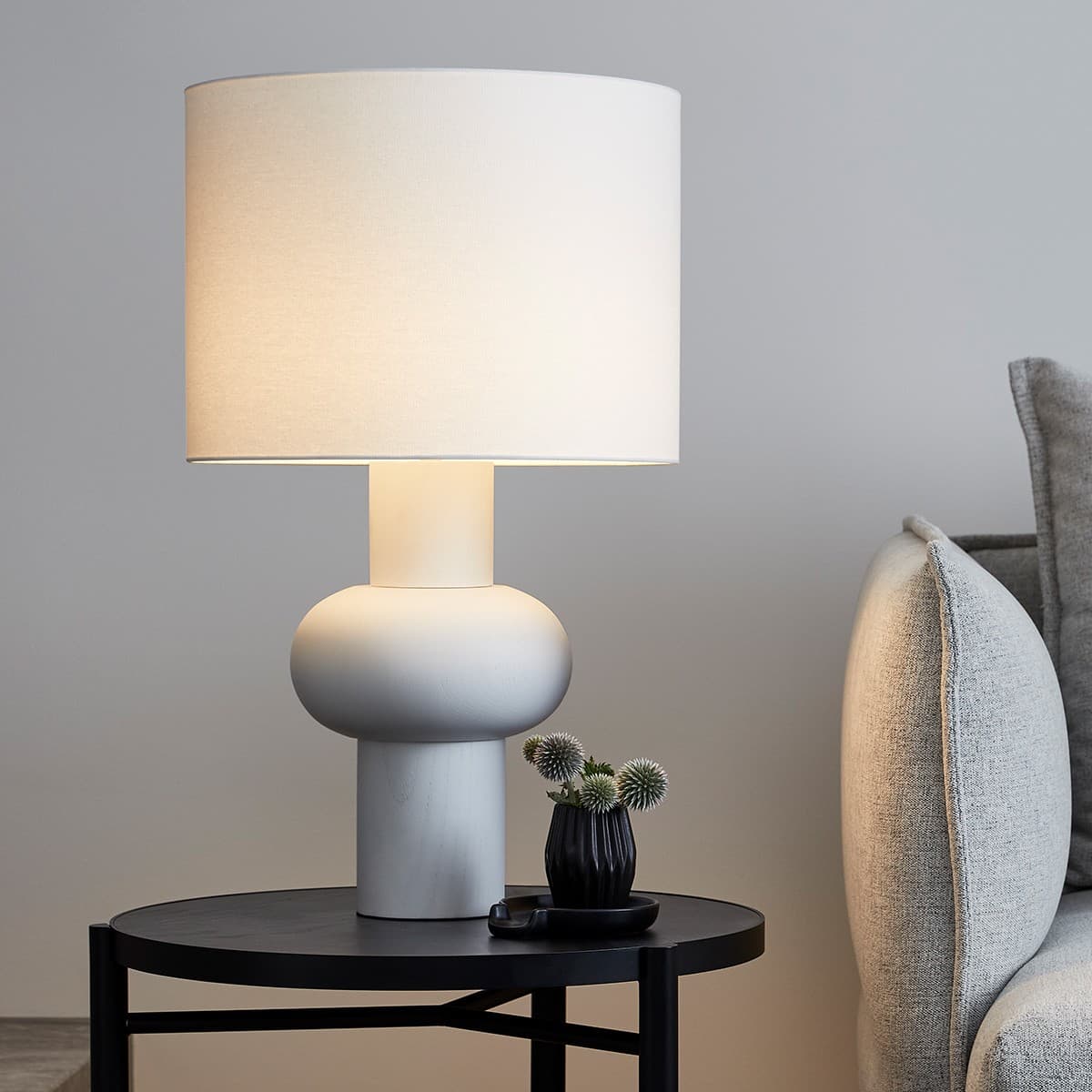 Orson 1 Light Table Lamp in White Wood with White Linen Shade-img-3