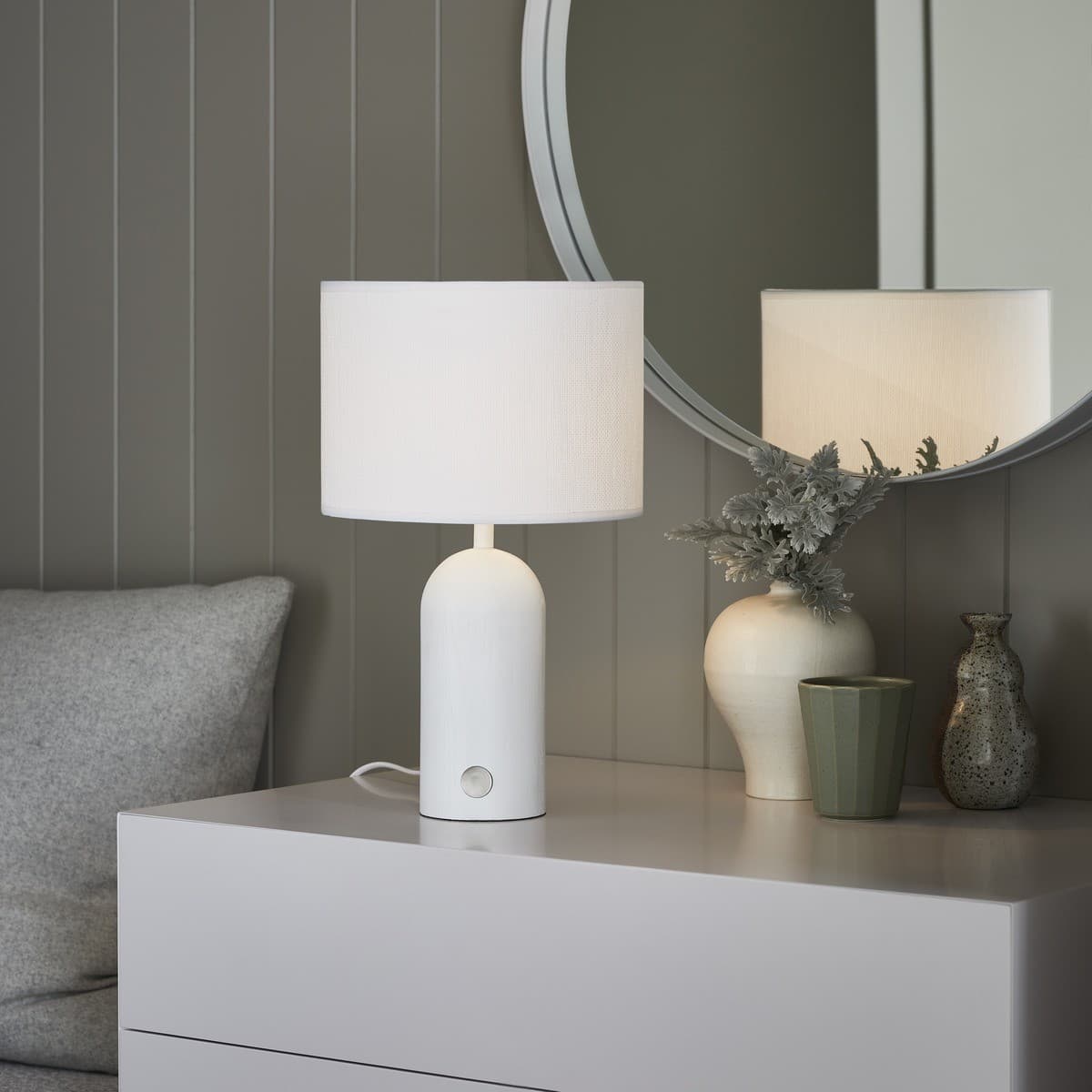 Hazel 1 Light Table Lamp in White Wood with White Linen Shade-img-3