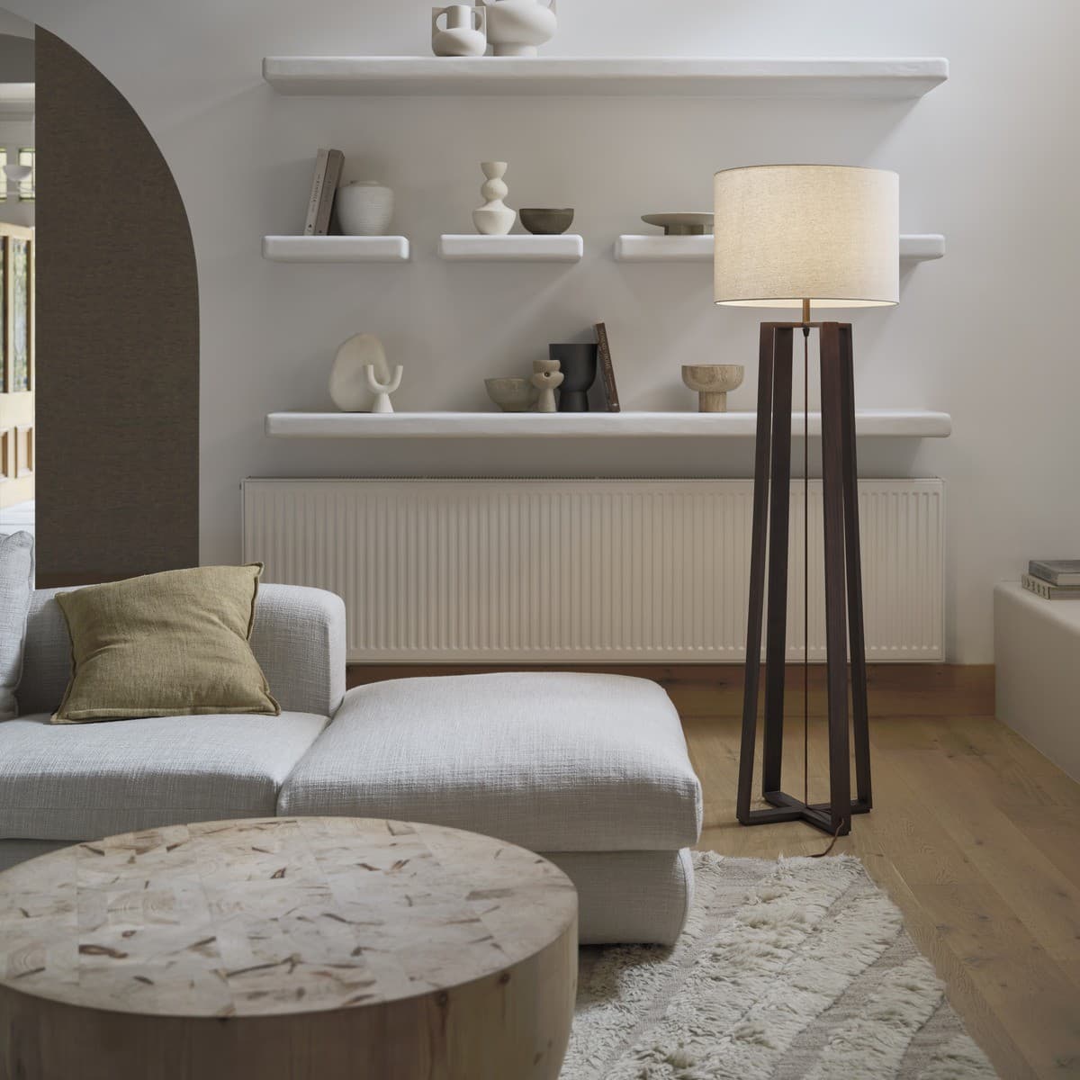 Copenhagen 1 Light Floor Lamp in Walnut with Natural Linen Shade-img-2