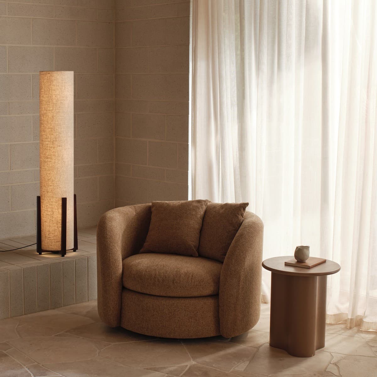 Breton 3 Light Floor Lamp in Walnut with Natural Linen-img-2