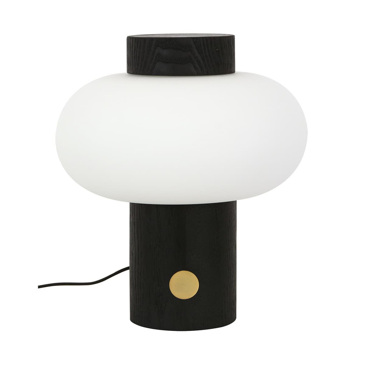 Zion 1 Light Touch Table Lamp in Black with Opal Frosted Glass Shade and Brass Detail