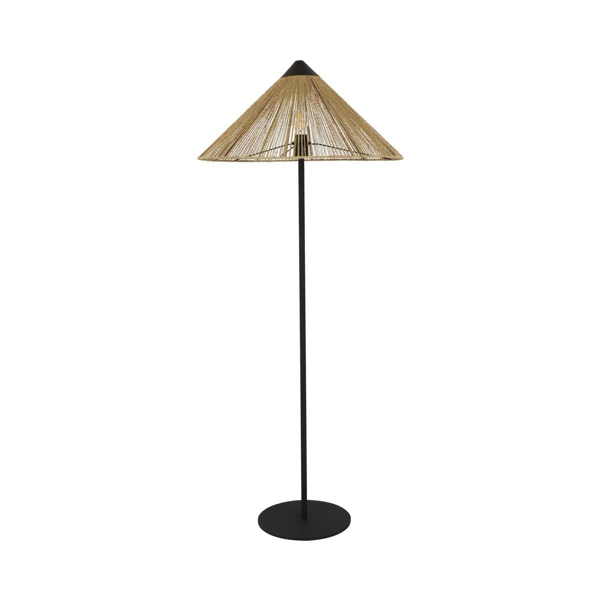 Knoll 1 Light Floor Lamp in Black with Natural Jute Rope Conical Shade-img-1