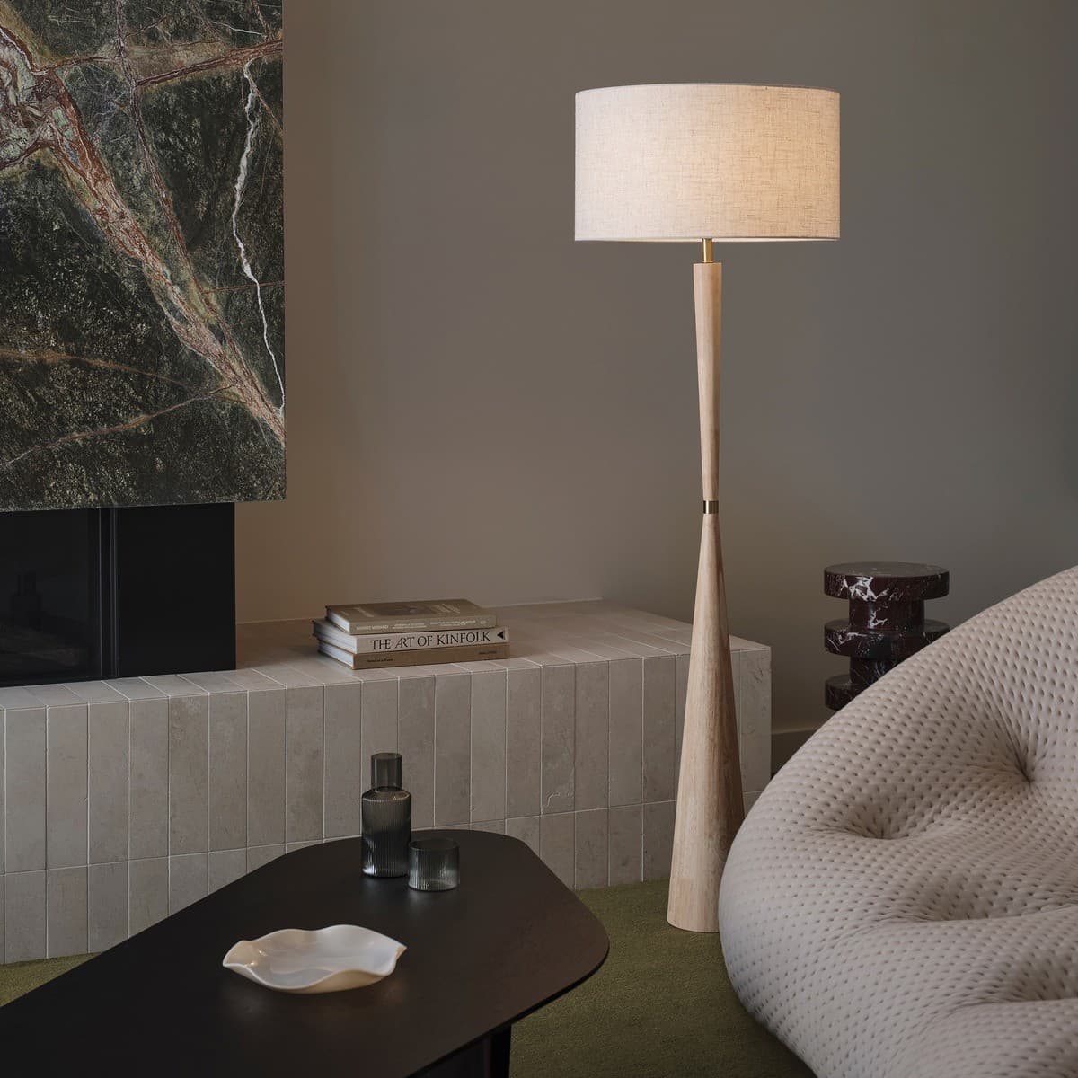 Wirth 1 Light Floor Lamp in Oak with Natural Linen Shade and Brass Details-img-2