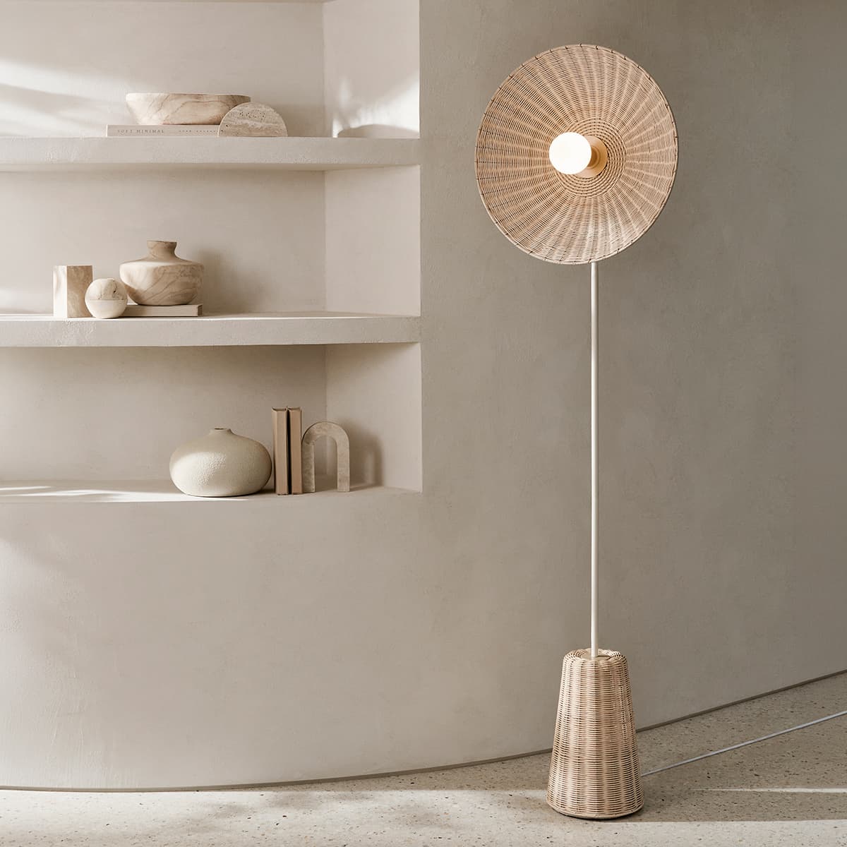 Arbor 1 Light Floor Lamp in White with Rattan Shade-img-2