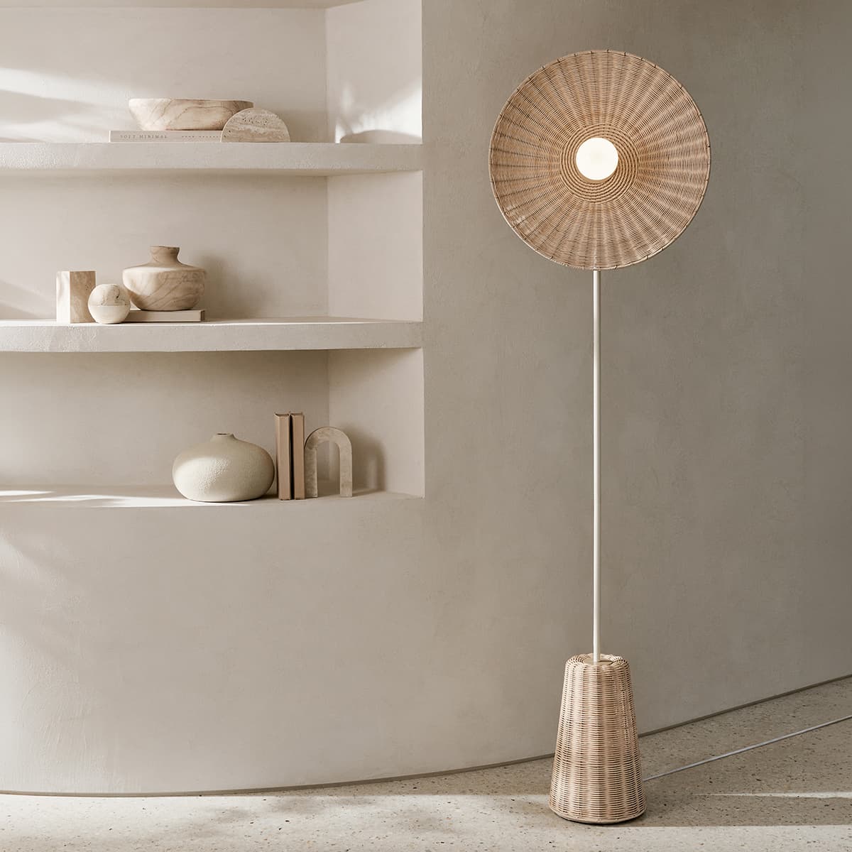 Arbor 1 Light Floor Lamp in White with Rattan Shade-img-3