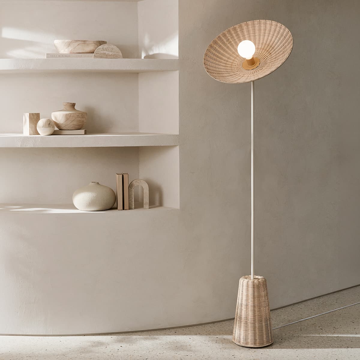 Arbor 1 Light Floor Lamp in White with Rattan Shade-img-4