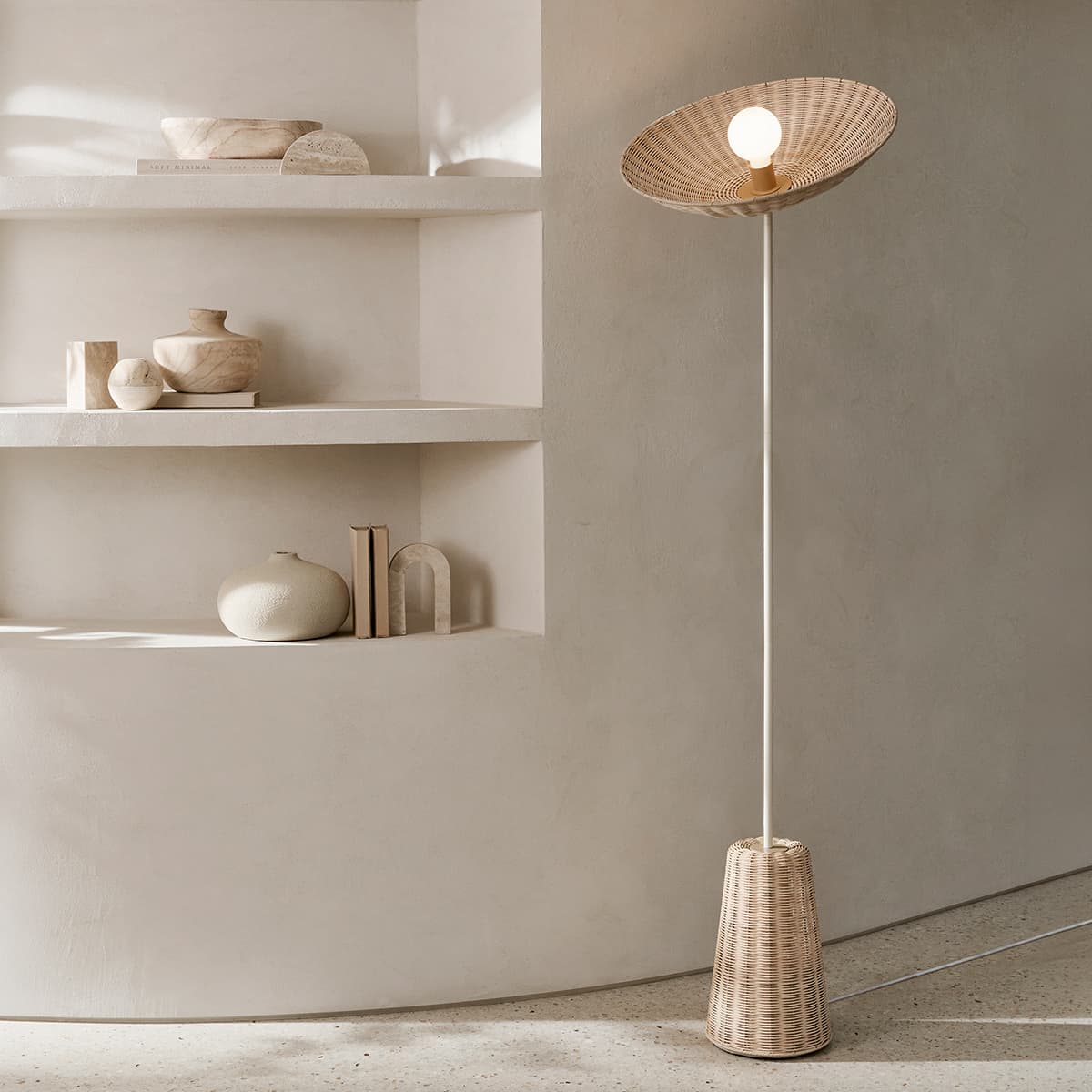 Arbor 1 Light Floor Lamp in White with Rattan Shade-img-5