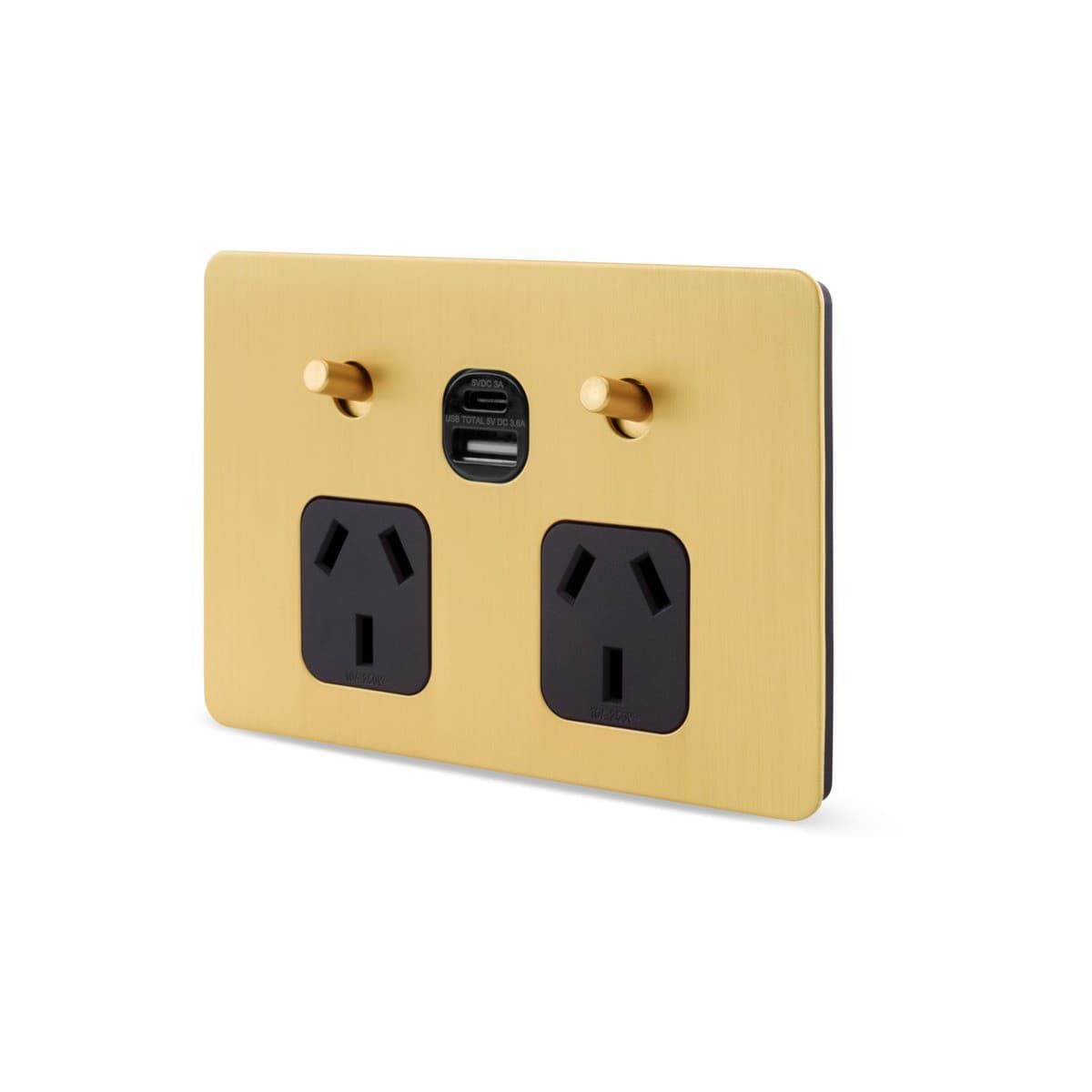 MFL Forge Modern Twin GPO with Extra Switch in Brass-img-2