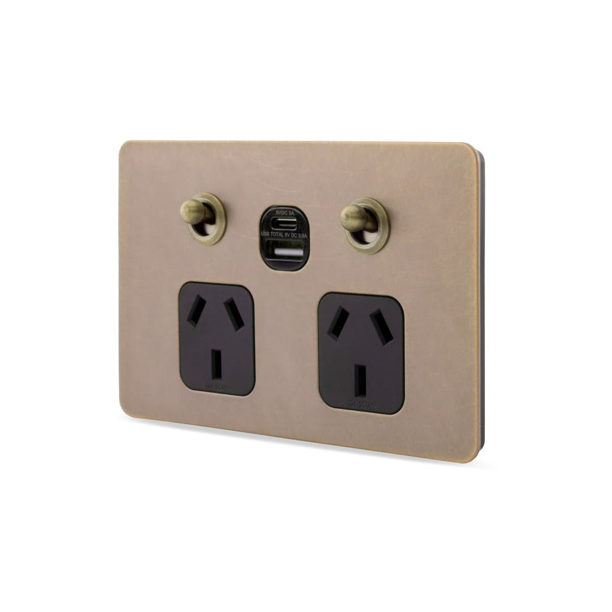 MFL Forge Heritage Twin GPO with Extra Switch in Antique Brass-img-2