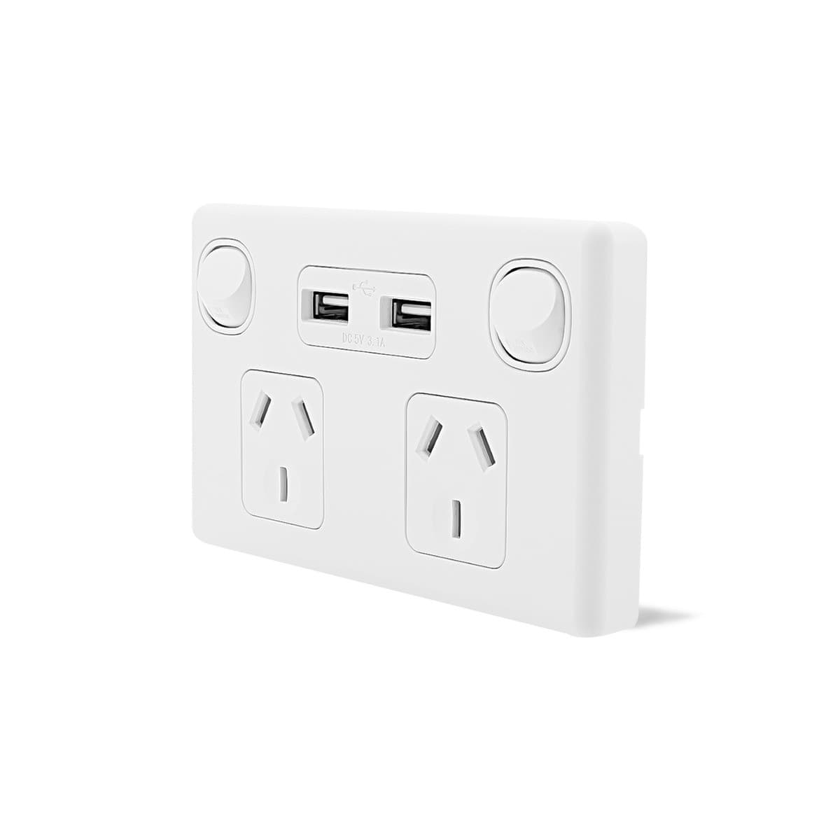Lucci Power Gravity Twin 10A GPO with Double USB Ports in Matte White-img-2